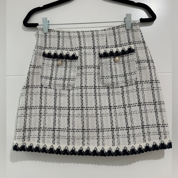 Amazon White & Black Chic Tweed Mini Skirt with Pocket Details Winter Holiday S - Picture 7 of 10